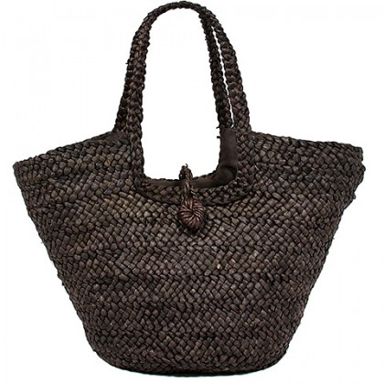 Straw Tote – 12 PCS Woven Corn Husk - Brown - BG-R11048BN